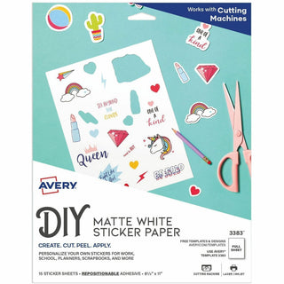 Avery Sticker Project Paper - Letter - 8 1/2" x 11" - Matte - 6 / Carton - Repositionable, Acid-free, Lignin-free, Printable - Matte White