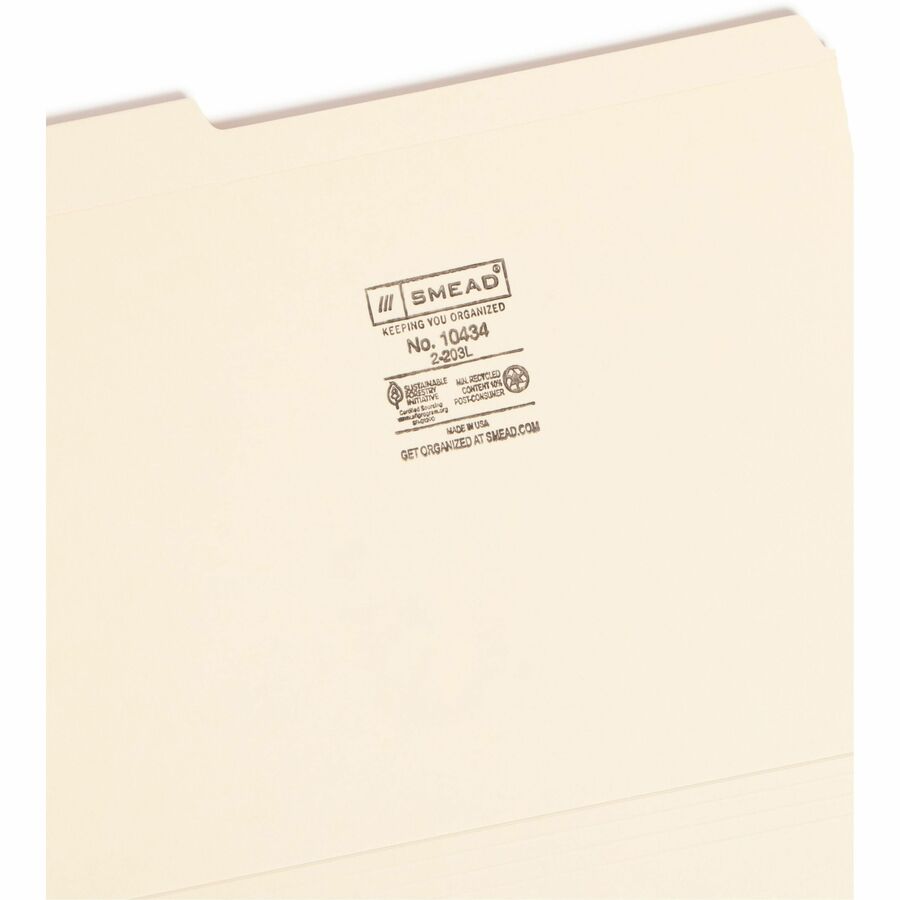 Reinforced Tab Manila File Folders, 1/3-Cut Tabs: Assorted, Letter Size, 0.75" Expansion, 14-pt Manila, 100/Box