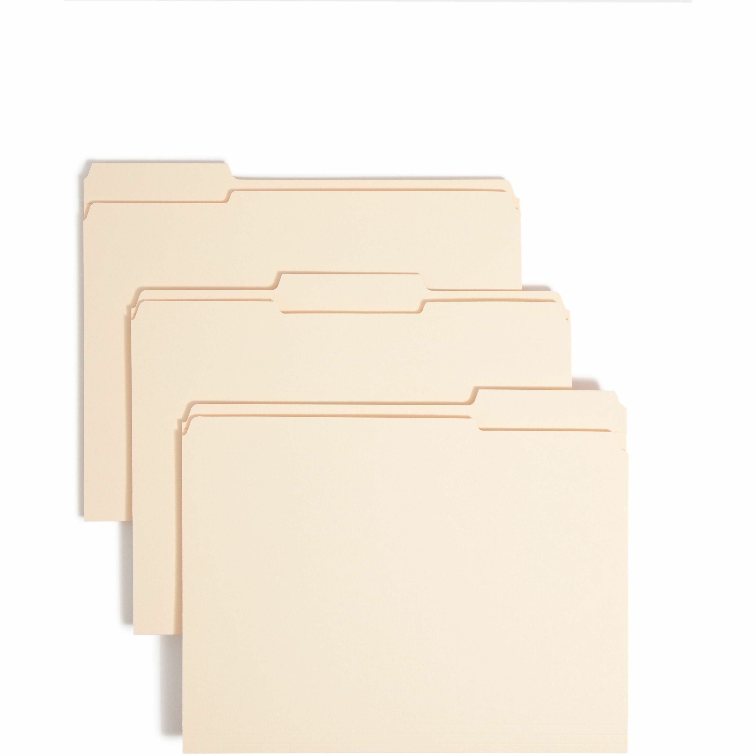 Reinforced Tab Manila File Folders, 1/3-Cut Tabs: Assorted, Letter Size, 0.75" Expansion, 14-pt Manila, 100/Box