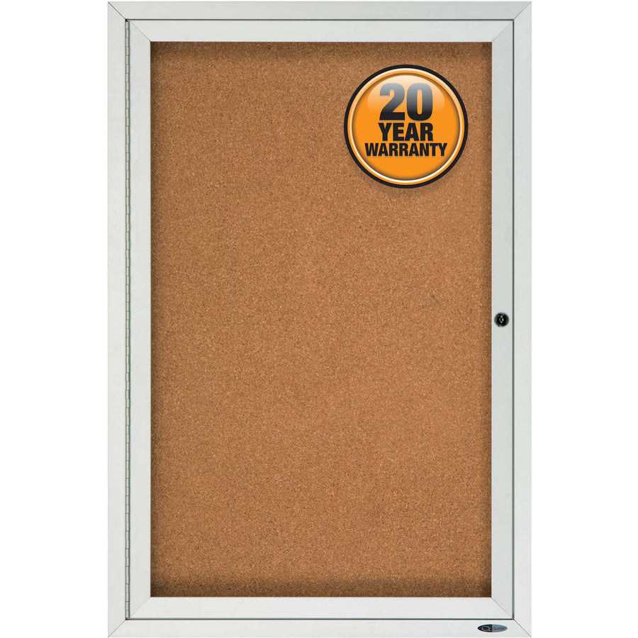 Quartet Enclosed Cork Bulletin Board for Outdoor Use - 36" Height x 24" Width - Brown Cork Surface - Hinged, Wear Resistant, Tear Resistant, Water Resistant, Shatter Proof, Acrylic Glass, Weather Resistant, Lock - Silver Aluminum Frame - 1 Each