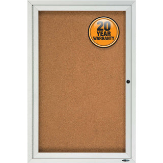 Quartet Enclosed Cork Bulletin Board for Outdoor Use - 36" Height x 24" Width - Brown Cork Surface - Hinged, Wear Resistant, Tear Resistant, Water Resistant, Shatter Proof, Acrylic Glass, Weather Resistant, Lock - Silver Aluminum Frame - 1 Each