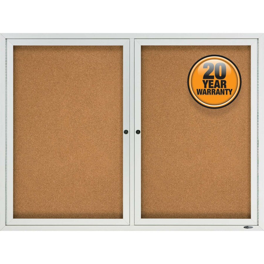 Enclosed Cork Bulletin Board, Cork/Fiberboard, 48 x 36, Tan Surface, Silver Aluminum Frame