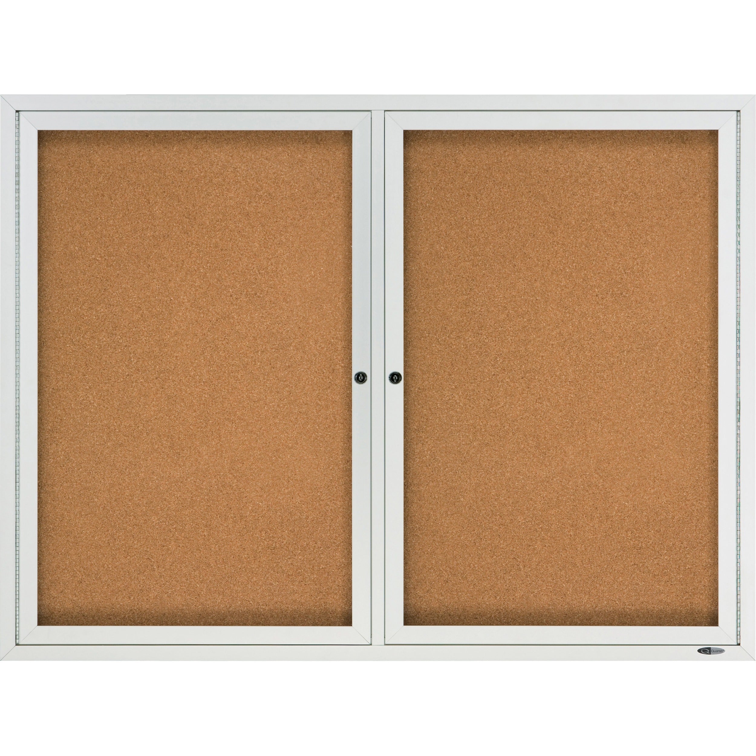Enclosed Cork Bulletin Board, Cork/Fiberboard, 48 x 36, Tan Surface, Silver Aluminum Frame
