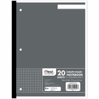 Graph Paper Tablet, 3-Hole, 8.5 x 11, Quadrille: 4 sq/in, 20 Sheets/Pad, 12 Pads/Pack