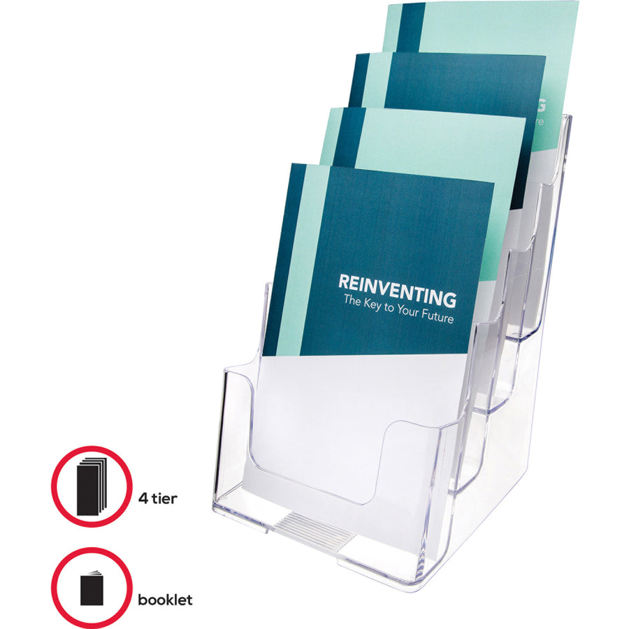 4-Compartment DocuHolder, Booklet Size, 6.88w x 6.25d x 10h, Clear