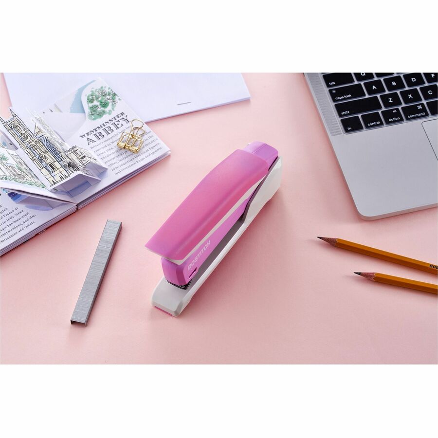 InCourage Spring-Powered Desktop Stapler with Antimicrobial Protection, 20-Sheet Capacity, Pink/Gray