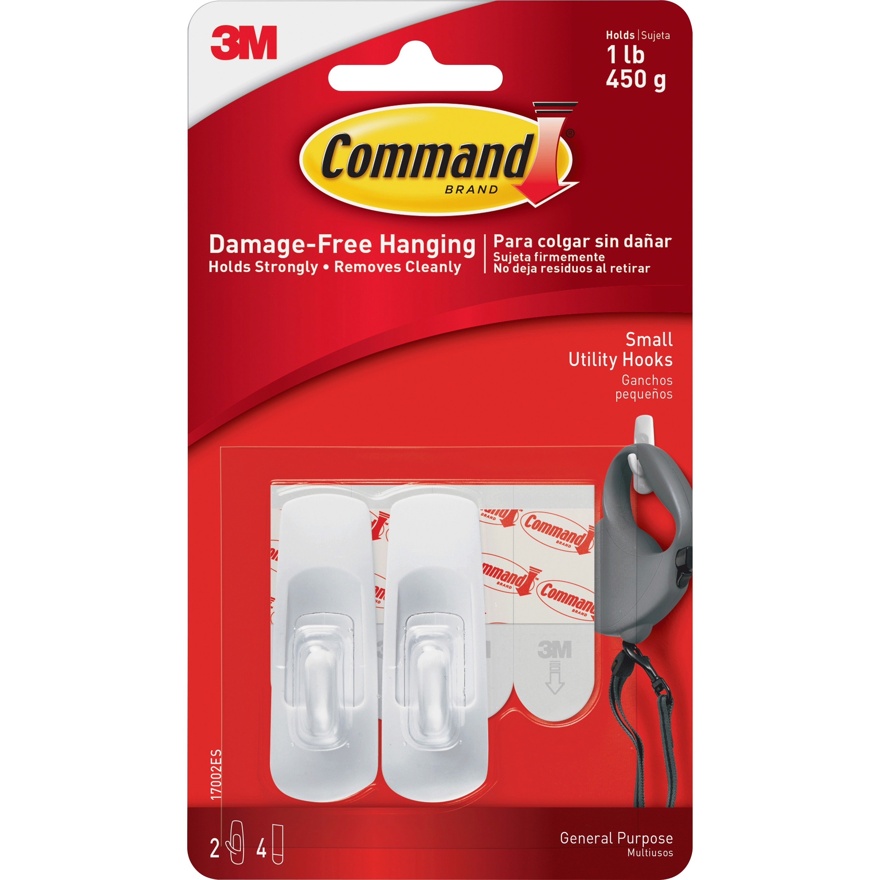 Command Utility Hooks - 2 Small Hook - 1 lb (453.6 g) Capacity - Plastic - White - 2 / Pack - 