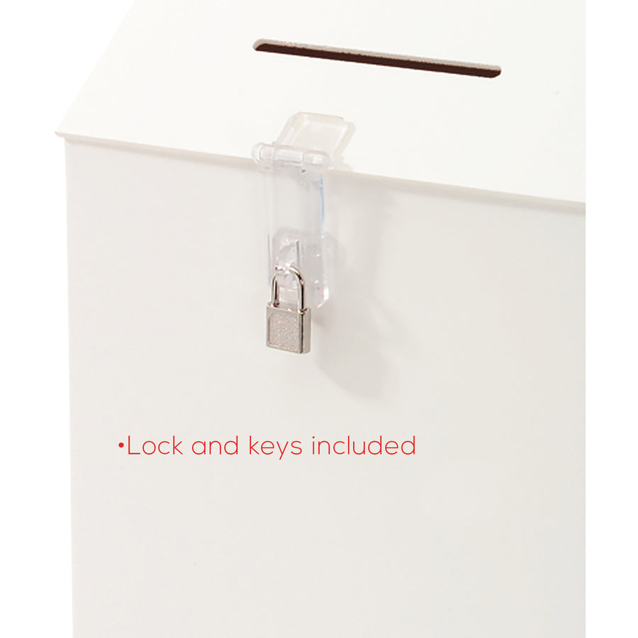 Suggestion Box Literature Holder with Locking Top, 13.75 x 3.63 x 13.94, Plastic, White, Ships in 4-6 Business Days