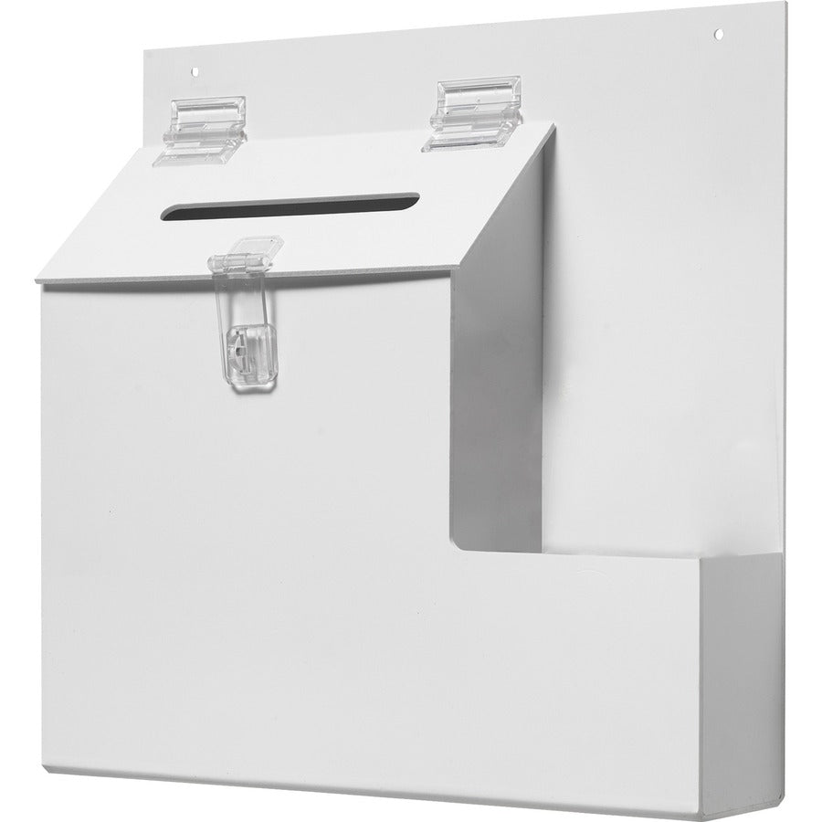 Suggestion Box Literature Holder with Locking Top, 13.75 x 3.63 x 13.94, Plastic, White, Ships in 4-6 Business Days