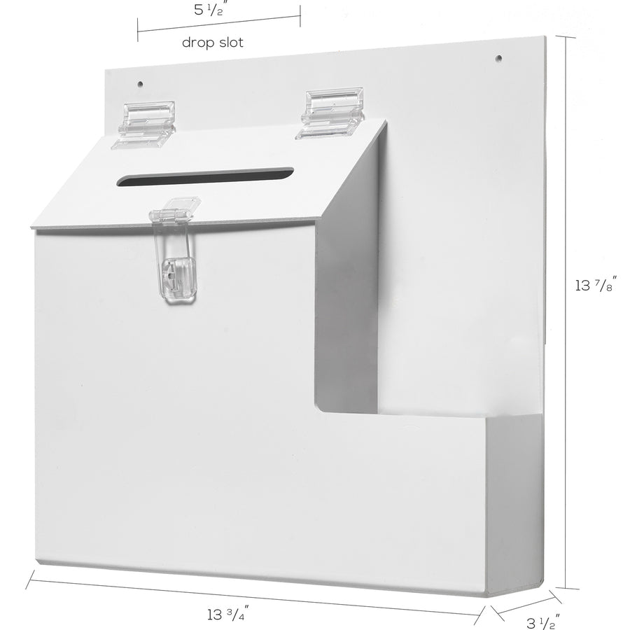 Suggestion Box Literature Holder with Locking Top, 13.75 x 3.63 x 13.94, Plastic, White, Ships in 4-6 Business Days