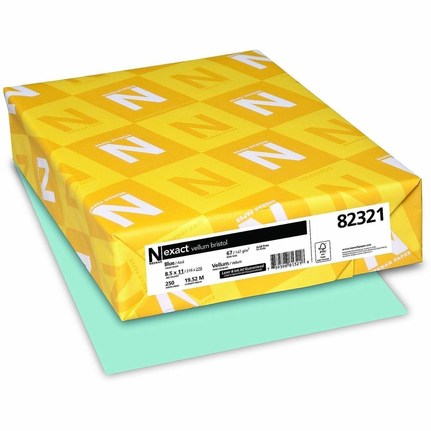 Wausau Paper - Exact Vellum Bristol Cover Stock, 67 lbs., 8-1/2 x 11, Blue, 250 Sheets, Sold as 1 PK