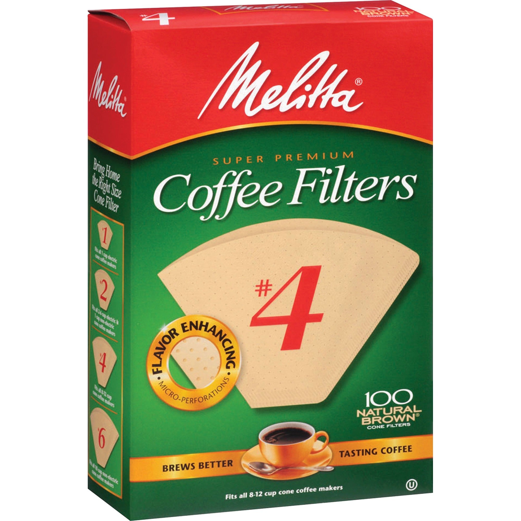 Melitta Super Premium No. 4 Coffee Filters - Gluten-free, Double Crimped, Disposable, Burst Resistant, Tear Resistant - 100 / Pack - Brown - 1
