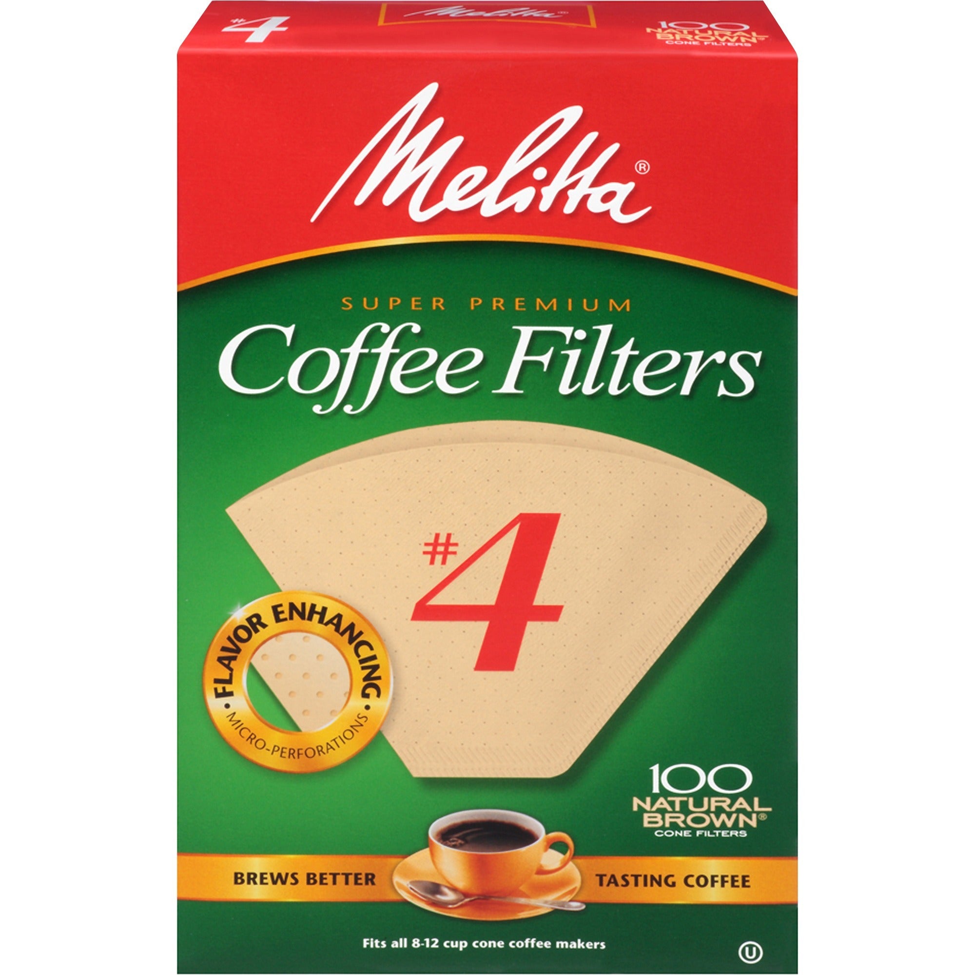 Melitta Super Premium No. 4 Coffee Filters - Gluten-free, Double Crimped, Disposable, Burst Resistant, Tear Resistant - 100 / Pack - Brown - 2
