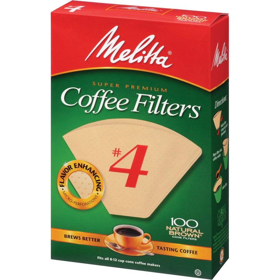 Melitta Super Premium No. 4 Coffee Filters - Gluten-free, Double Crimped, Disposable, Burst Resistant, Tear Resistant - 100 / Pack - Brown