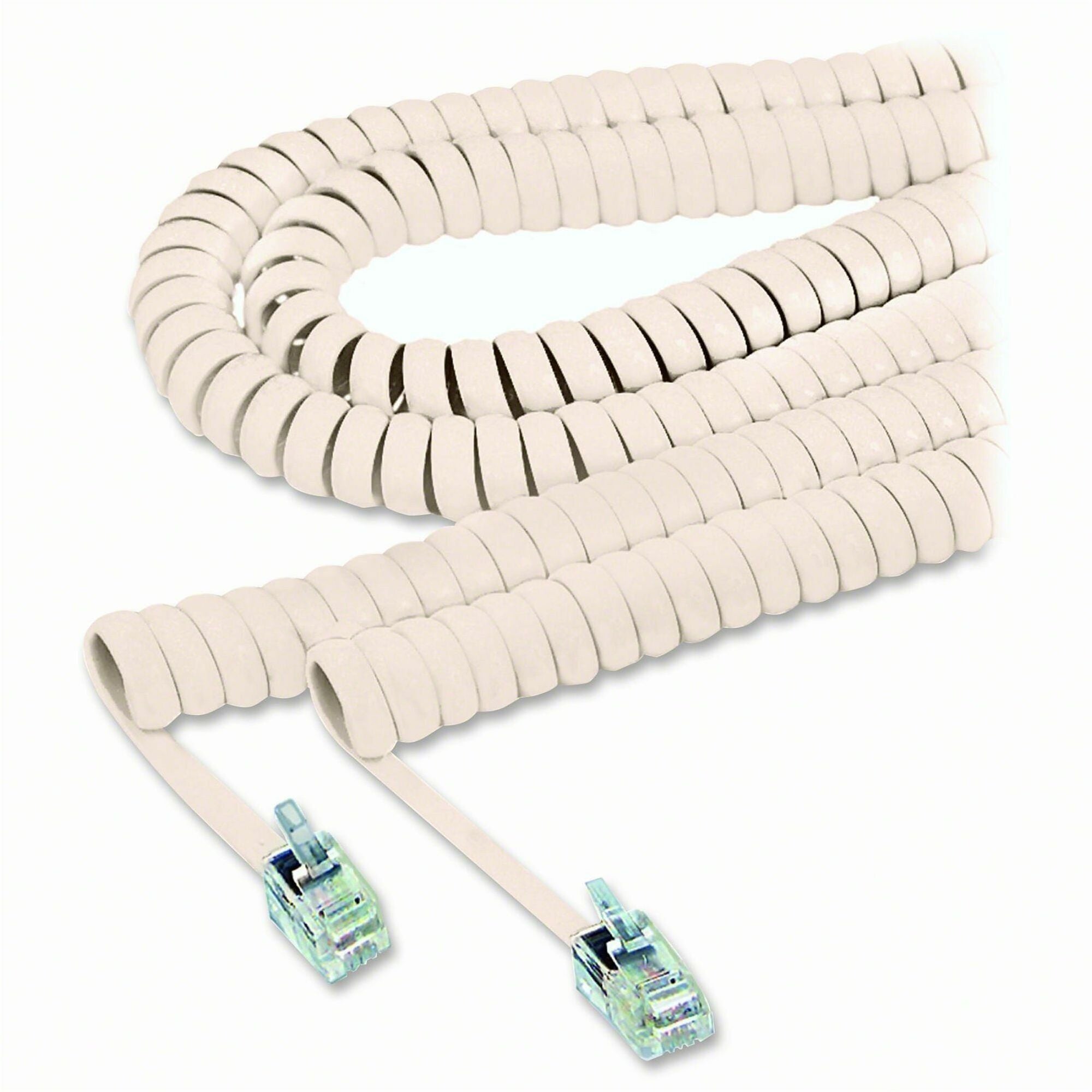 Coiled Phone Cord, Plug/Plug, 25 ft, Beige