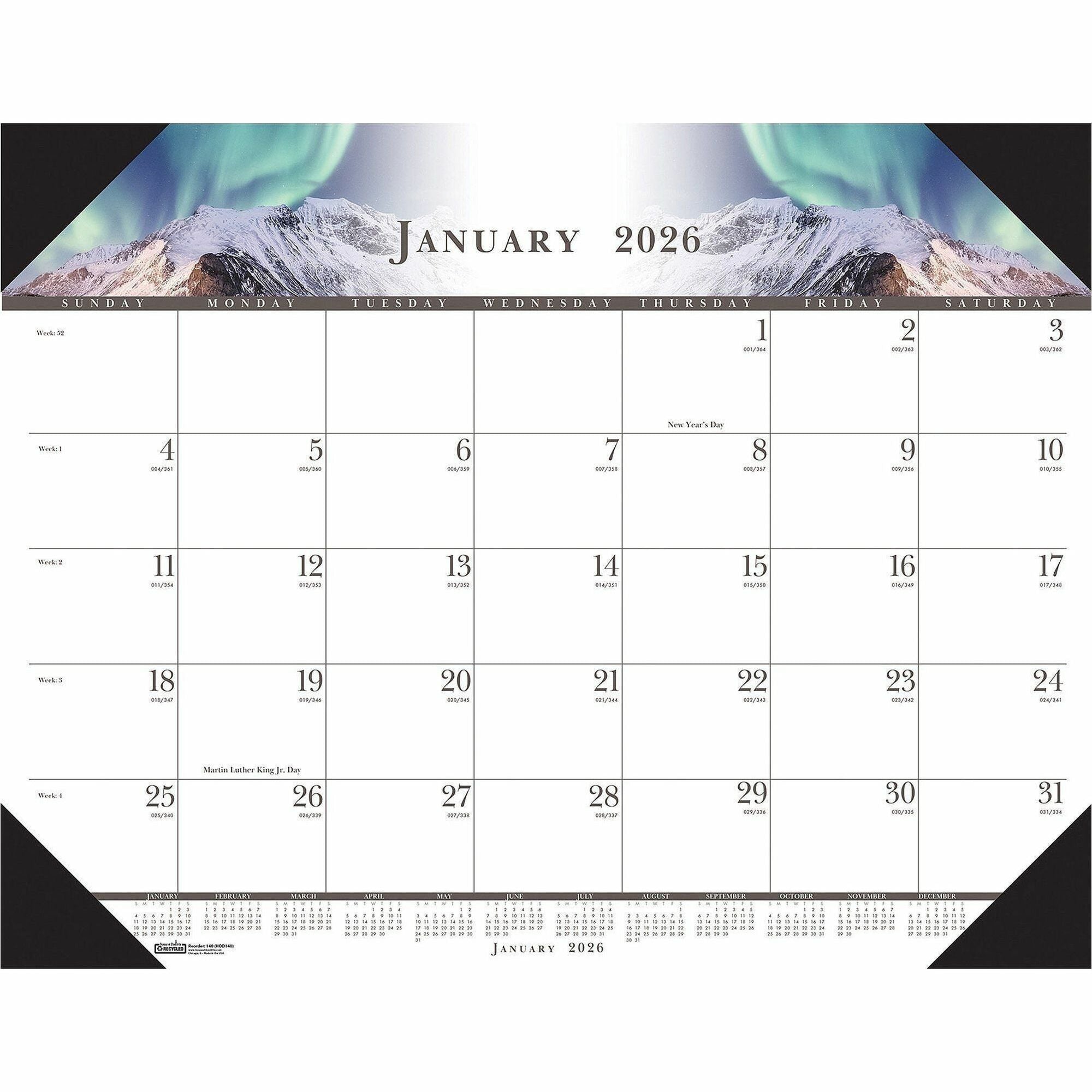 Recycled Full-Color Monthly Desk Pad Calendar, Nature Photography, 22 x 17, Black Binding/Corners,12-Month (Jan to Dec): 2024