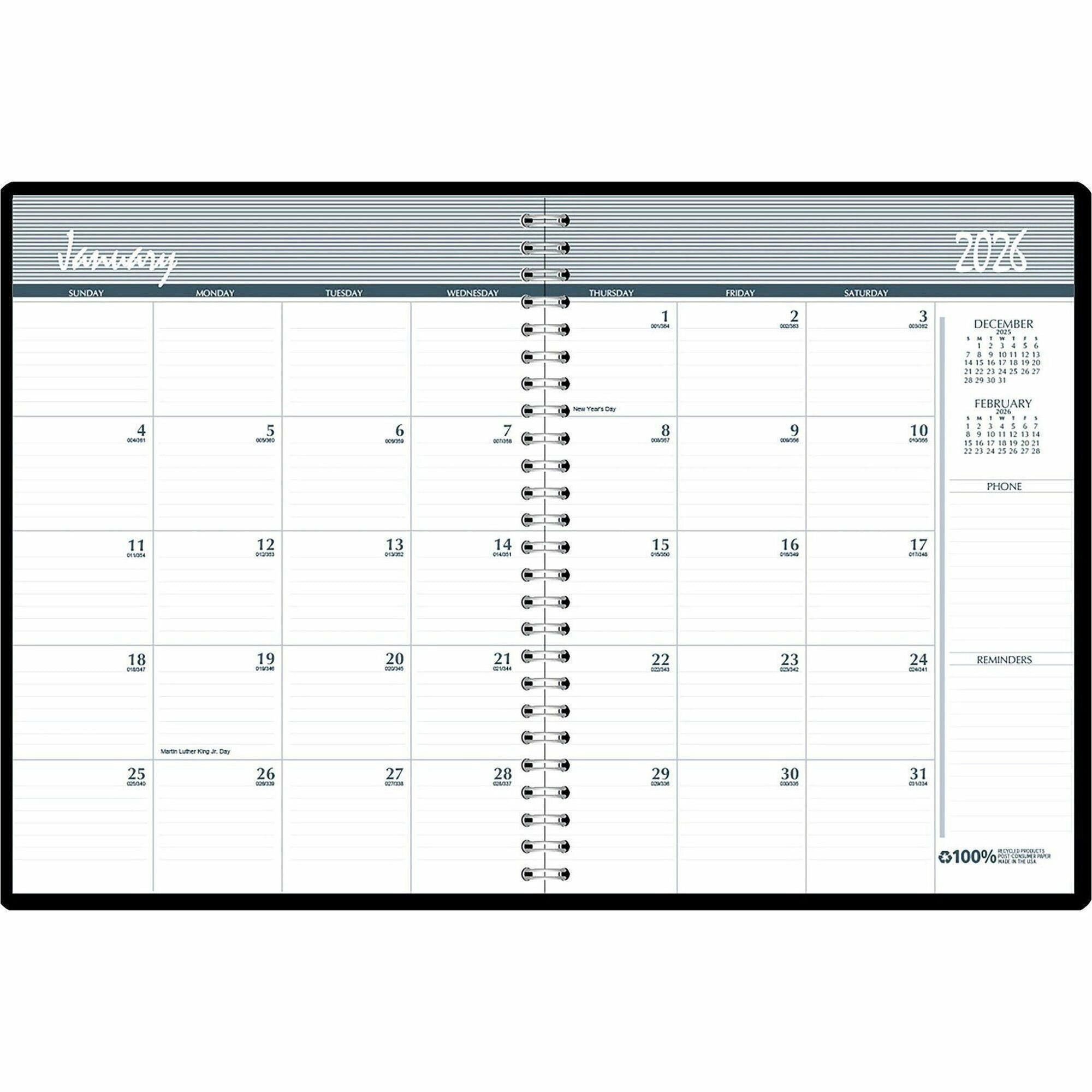 14-Month Recycled Ruled Monthly Planner, 11 x 8.5, Blue Cover, 14-Month (Dec to Jan): 2023 to 2025