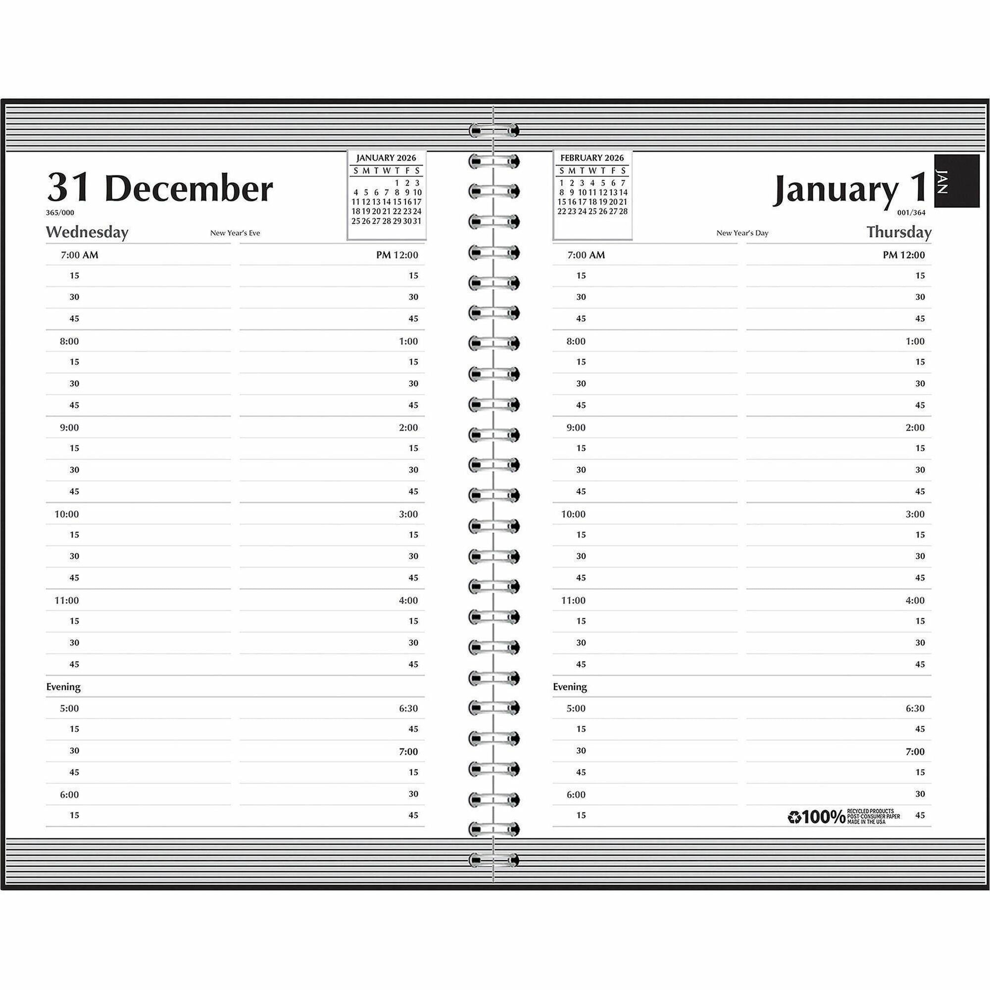 Memo Size Daily Appointment Book with 15-Minute Schedule, 8 x 5, Black Cover, 12-Month (Jan to Dec): 2024