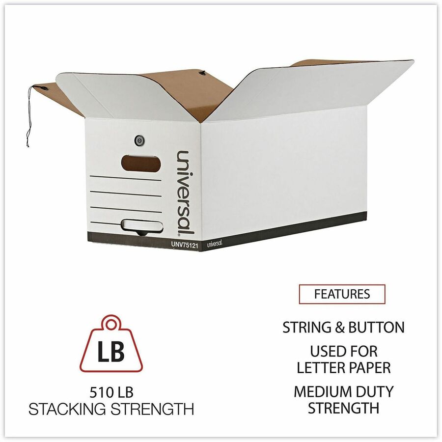 Deluxe Quick Set-up String-and-Button Boxes, Letter Files, White, 12/Carton