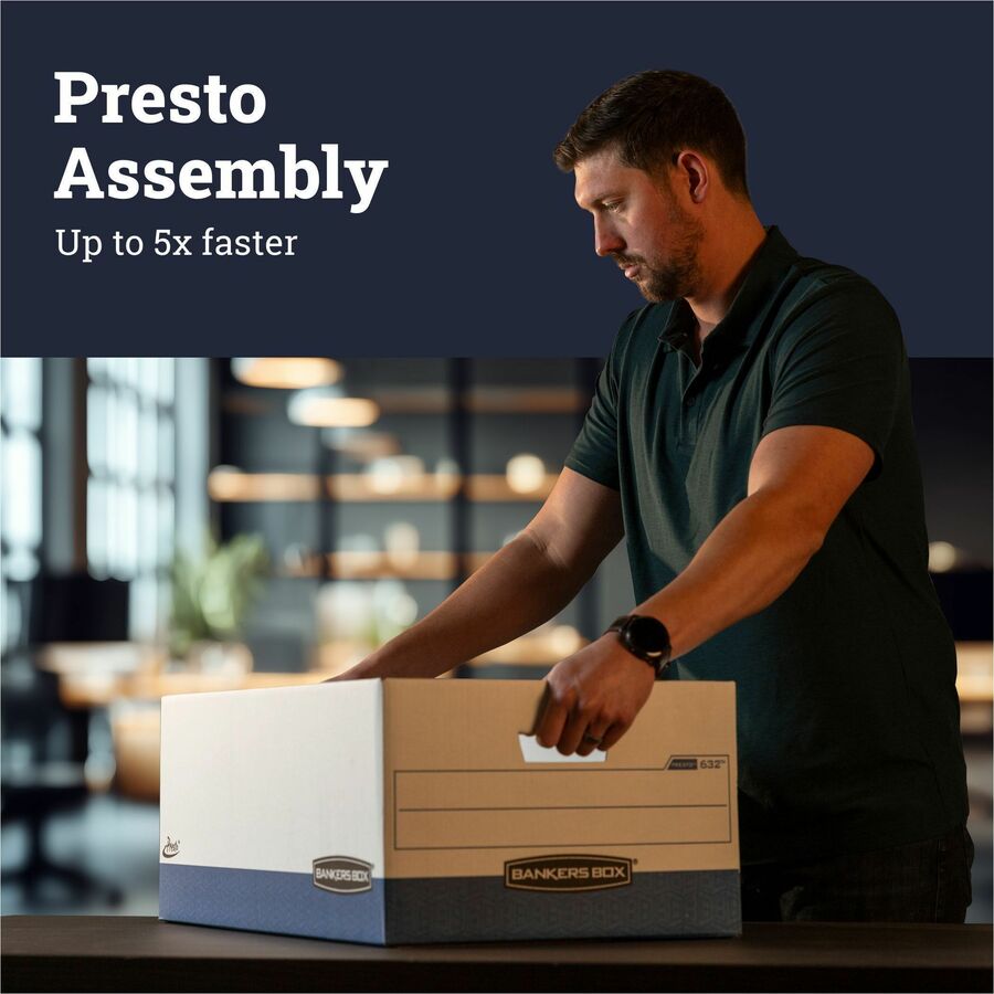 PRESTO Heavy-Duty Storage Boxes, Legal Files, 16" x 10.38", White/Blue, 12/Carton