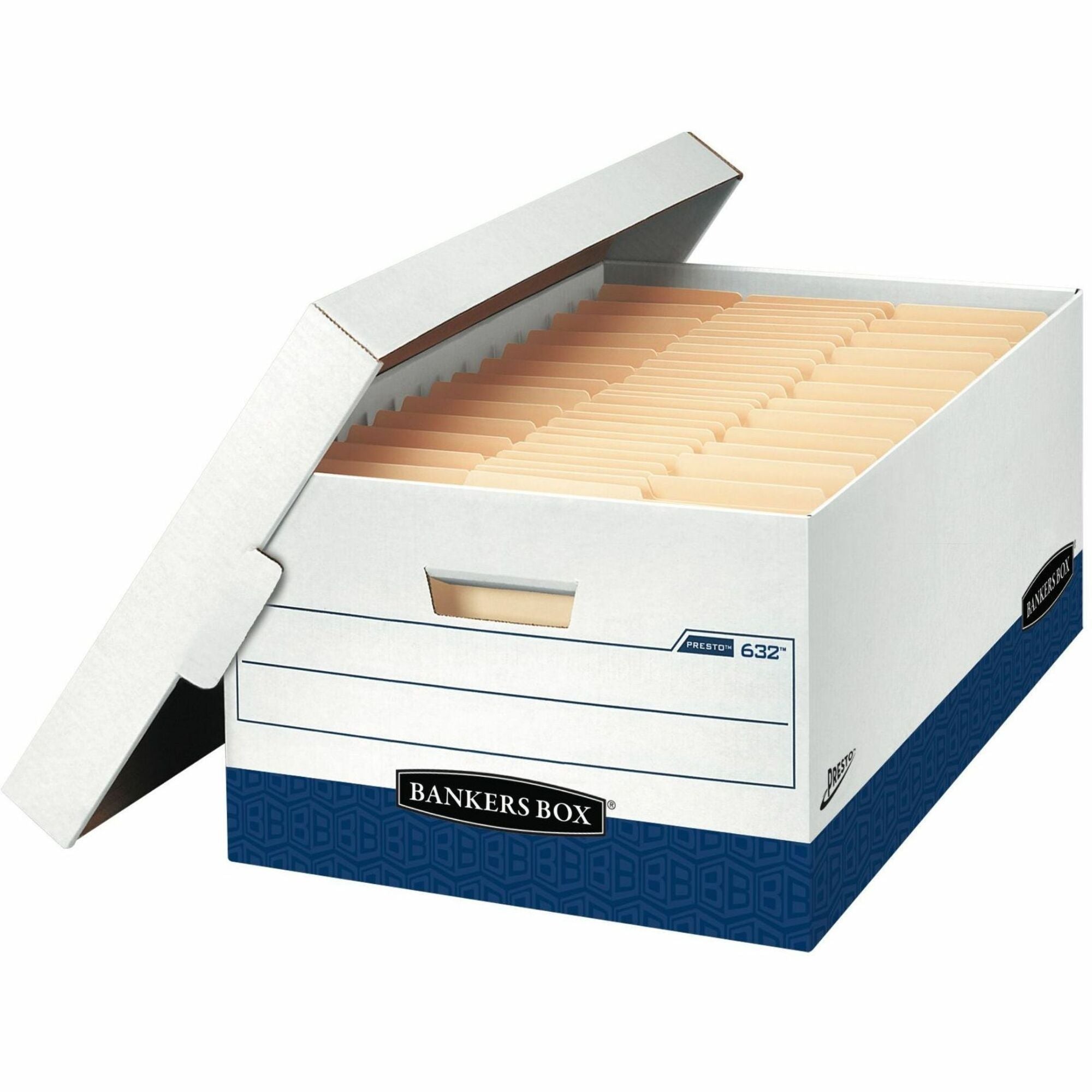 PRESTO Heavy-Duty Storage Boxes, Legal Files, 16" x 10.38", White/Blue, 12/Carton