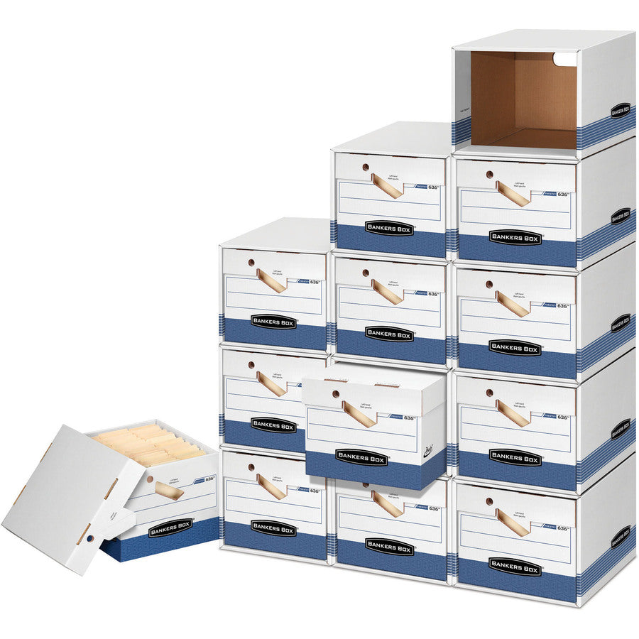 PRESTO Ergonomic Design Storage Boxes, Letter/Legal Files, 12.88" x 16.5" x 10.38", White/Blue, 12/Carton