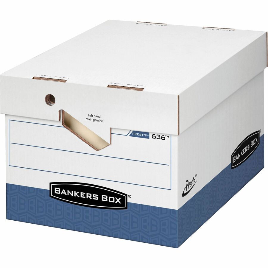PRESTO Ergonomic Design Storage Boxes, Letter/Legal Files, 12.88" x 16.5" x 10.38", White/Blue, 12/Carton