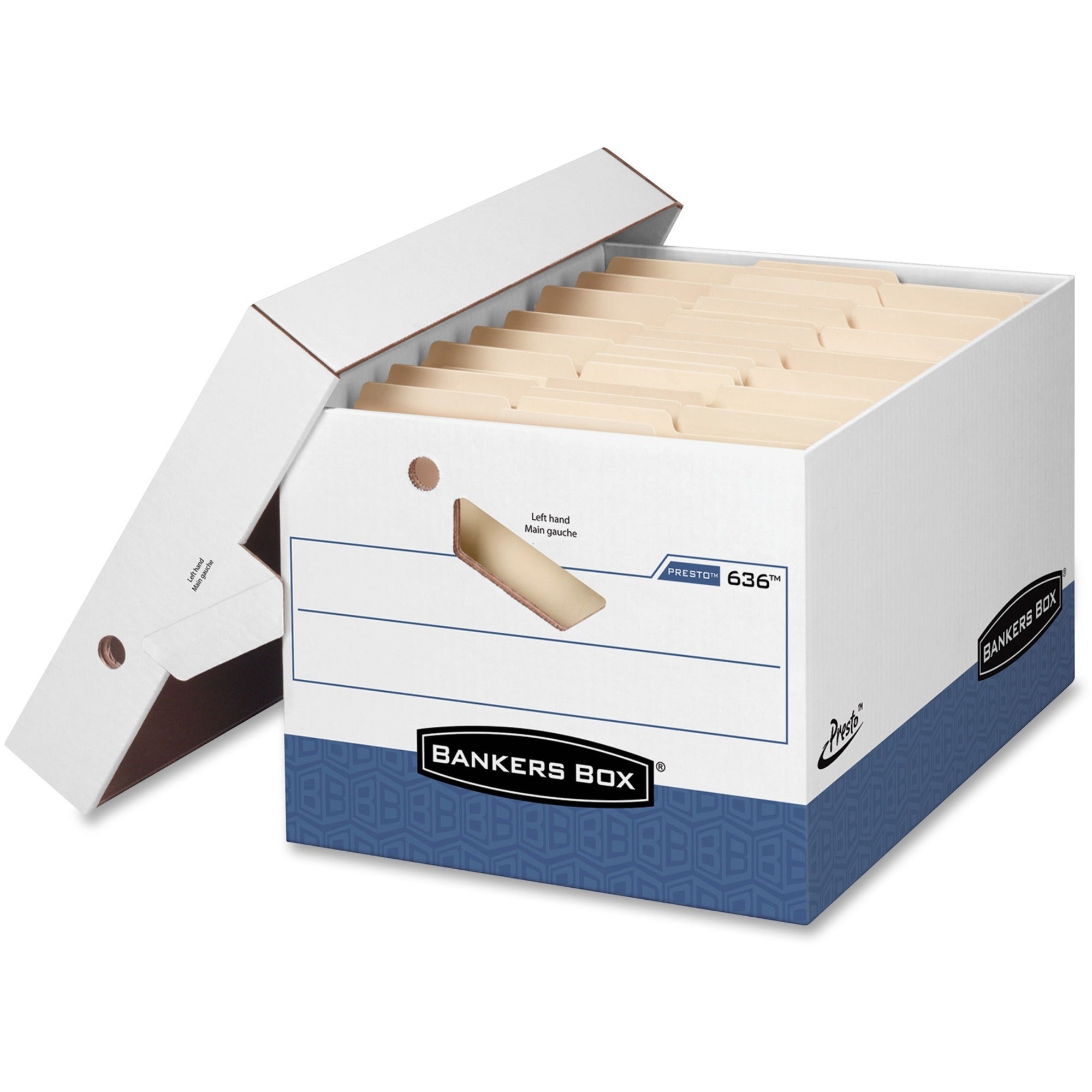 PRESTO Ergonomic Design Storage Boxes, Letter/Legal Files, 12.88" x 16.5" x 10.38", White/Blue, 12/Carton