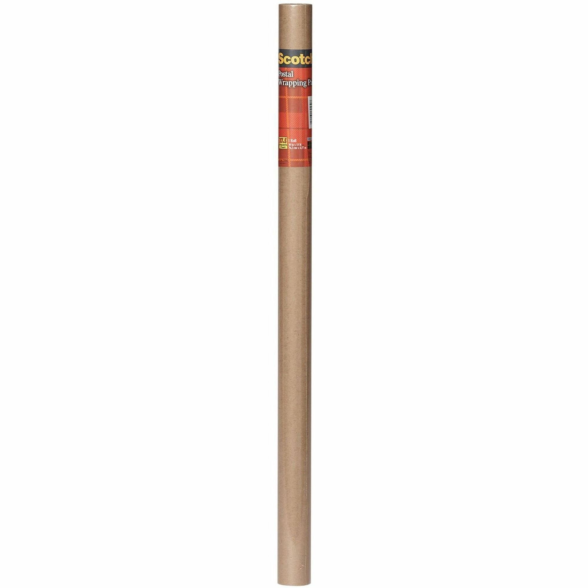 Scotch Postal Wrapping Paper - 30" Width x 15 ft Length - 60 lb Basis Weight - Kraft - Brown - 1 / Roll