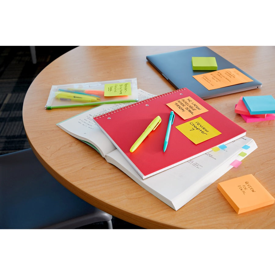 Post-it Super Sticky Note Pads - Energy Boost Color Collection - 135 - 3" x 3" - Square - 45 Sheets per Pad - Unruled - Vital Orange, Tropical Pink, Limeade - Paper - Self-adhesive - 3 / Pack