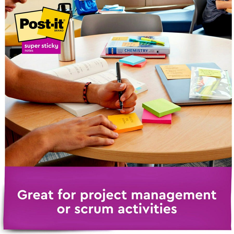 Post-it Super Sticky Note Pads - Energy Boost Color Collection - 135 - 3" x 3" - Square - 45 Sheets per Pad - Unruled - Vital Orange, Tropical Pink, Limeade - Paper - Self-adhesive - 3 / Pack