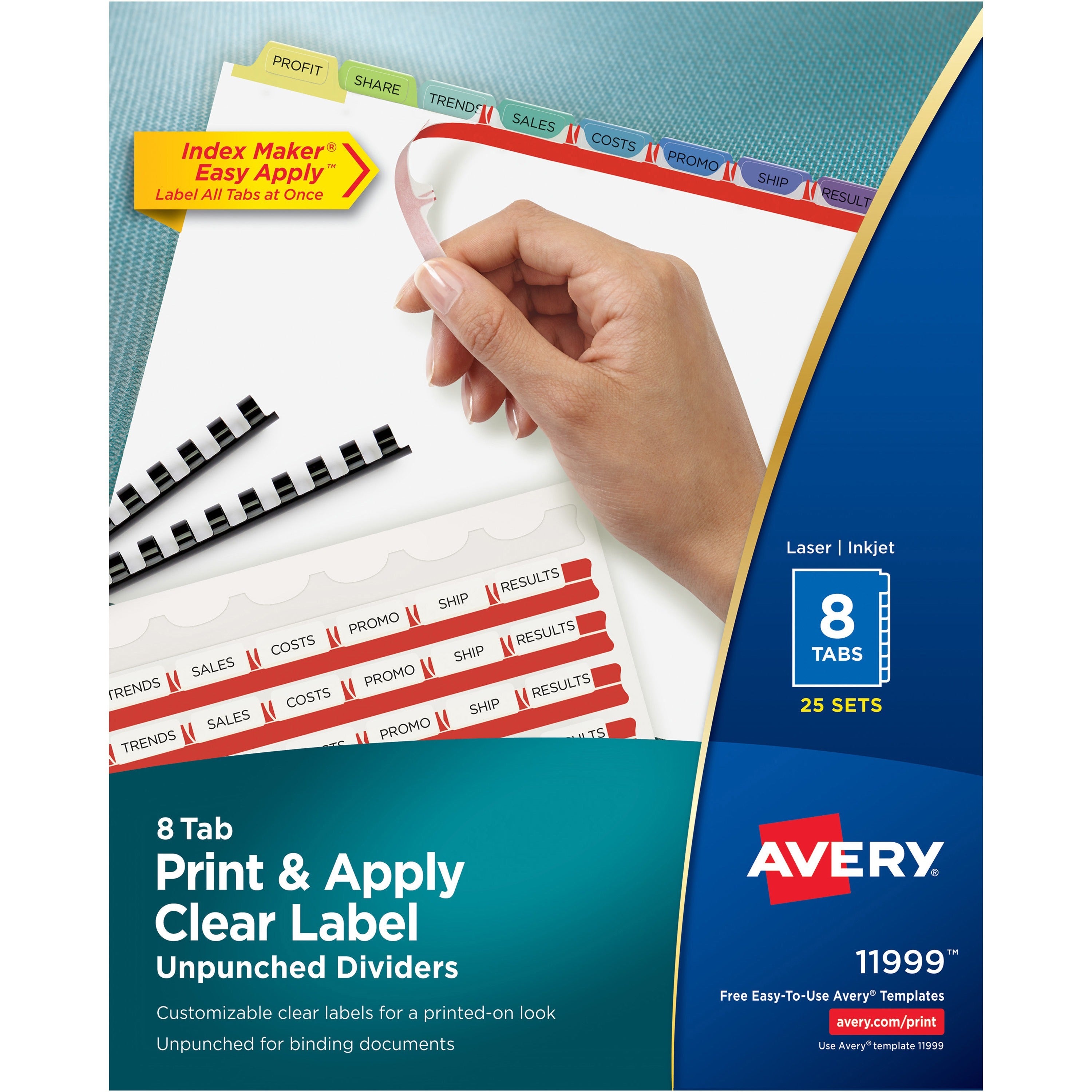 Avery Index Maker Index Divider - 200 x Divider(s) - Print-on Tab(s) - 8 - 8 Tab(s)/Set - 8.5" Divider Width x 11" Divider Length - White Paper Divider - Multicolor Paper Tab(s) - 25 / Box - 