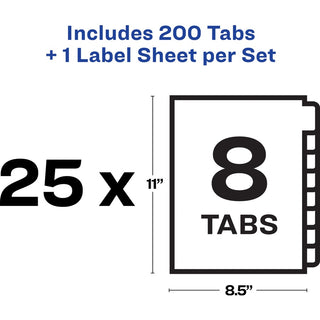Avery Index Maker Index Divider - 200 x Divider(s) - Print-on Tab(s) - 8 - 8 Tab(s)/Set - 8.5" Divider Width x 11" Divider Length - White Paper Divider - Multicolor Paper Tab(s) - 25 / Box - 