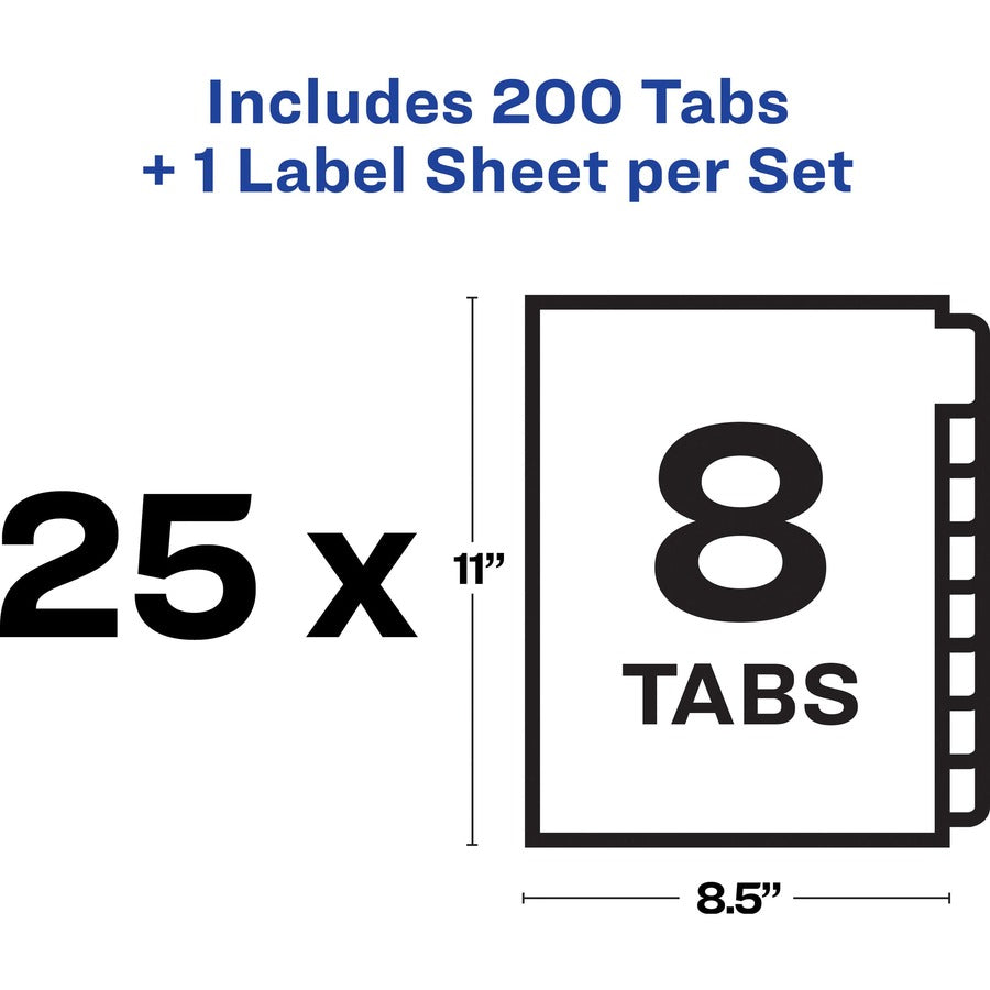 Avery Index Maker Index Divider - 200 x Divider(s) - Print-on Tab(s) - 8 - 8 Tab(s)/Set - 8.5" Divider Width x 11" Divider Length - White Paper Divider - Multicolor Paper Tab(s) - 25 / Box - 