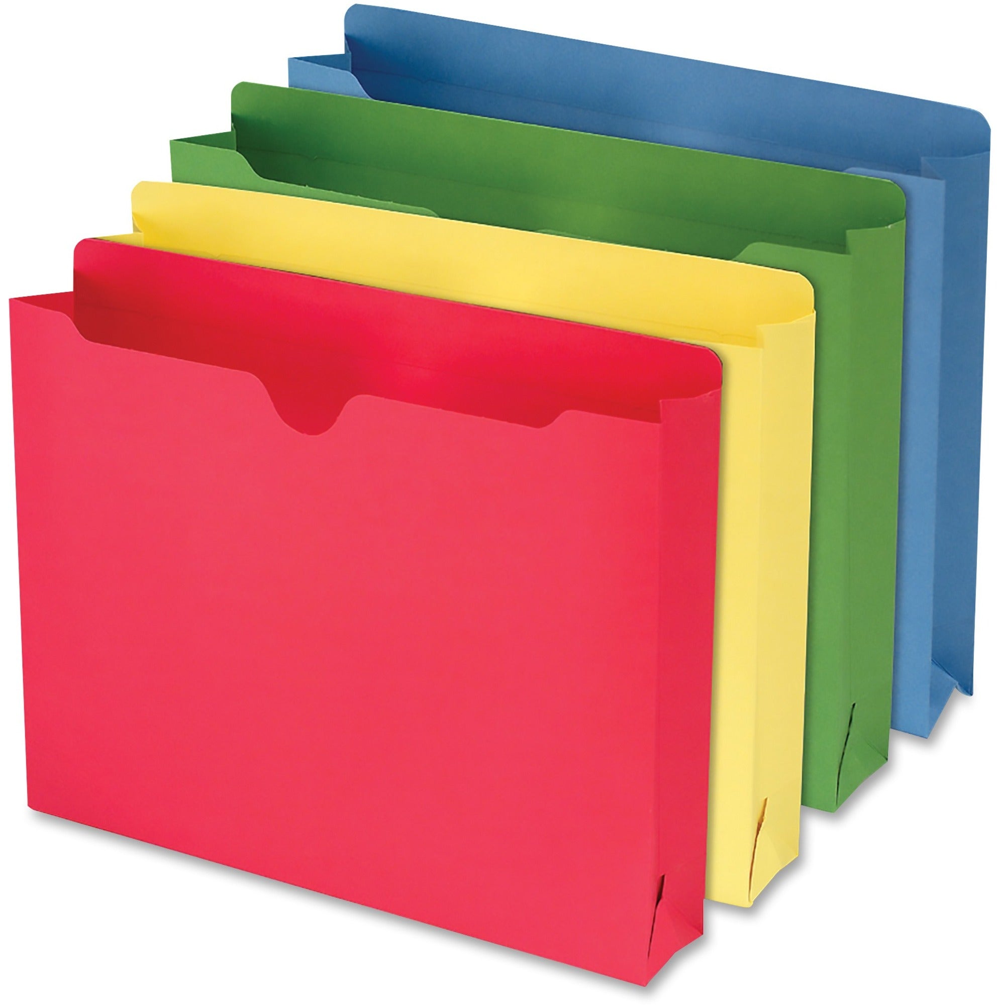 Smead Colored Straight Tab Cut Letter Recycled File Jacket - 8 1/2" x 11" - 2" Expansion - Blue, Green, Red, White, Yellow - 10% Recycled - 10 / Pack - 