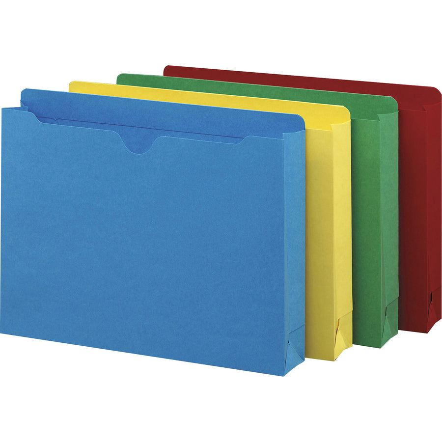 Smead Colored Straight Tab Cut Letter Recycled File Jacket - 8 1/2" x 11" - 2" Expansion - Blue, Green, Red, White, Yellow - 10% Recycled - 10 / Pack - 