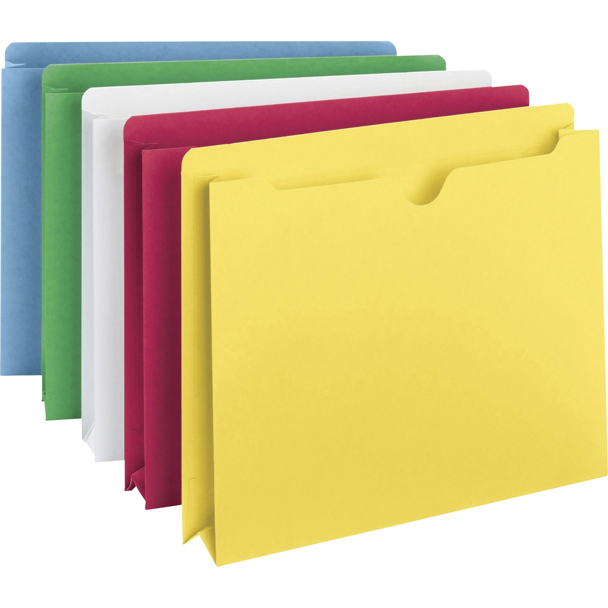 Smead Colored Straight Tab Cut Letter Recycled File Jacket - 8 1/2" x 11" - 2" Expansion - Blue, Green, Red, White, Yellow - 10% Recycled - 10 / Pack - 