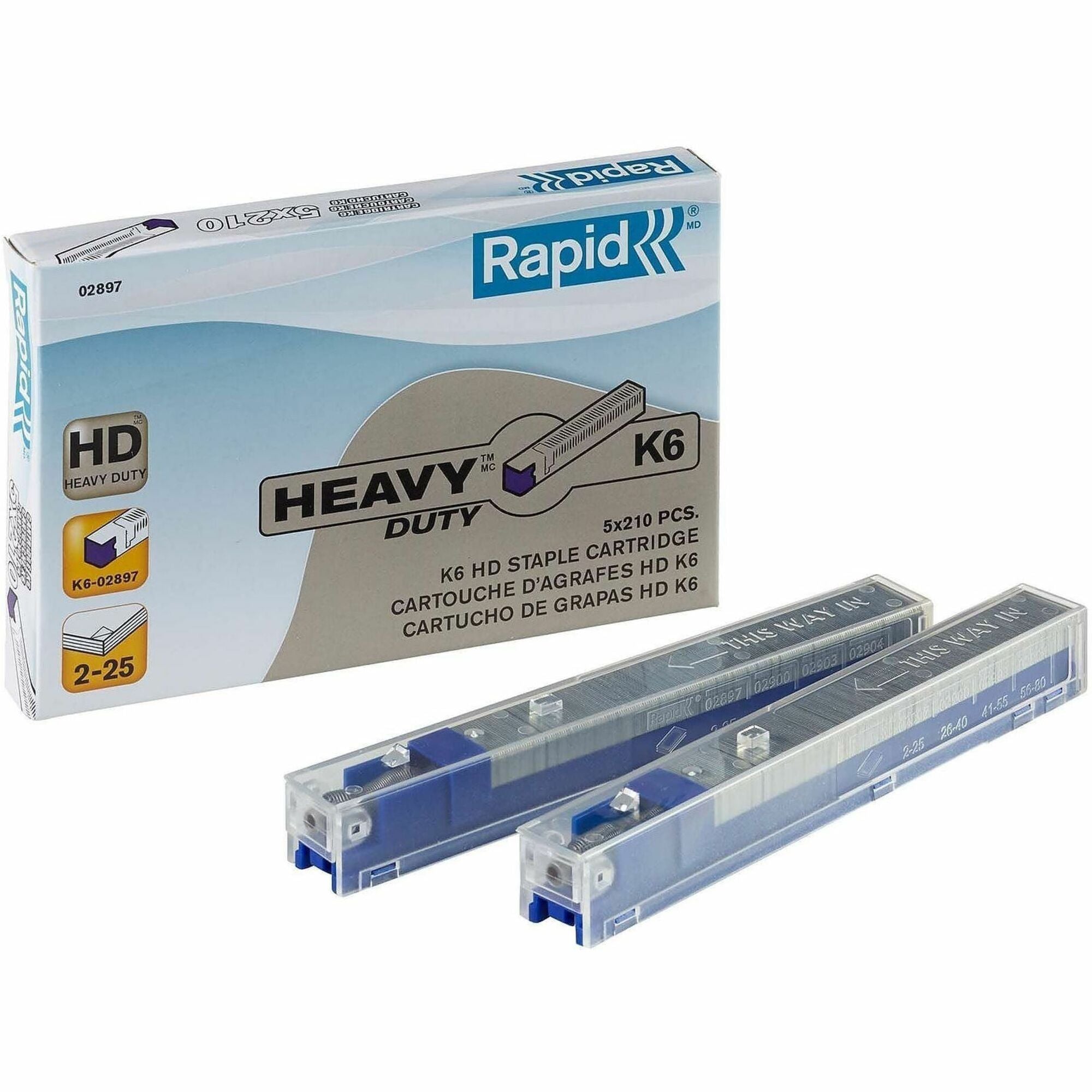 Staple Cartridge, 0.25" Leg, 0.5" Crown, Steel, 210/Cartridge, 5 Cartridges/Pack, 1,050/Pack