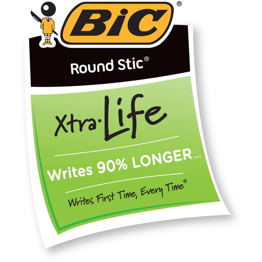 BIC Round Stic Ballpoint Pens - Medium Pen Point - Black - 10 / Pack - 