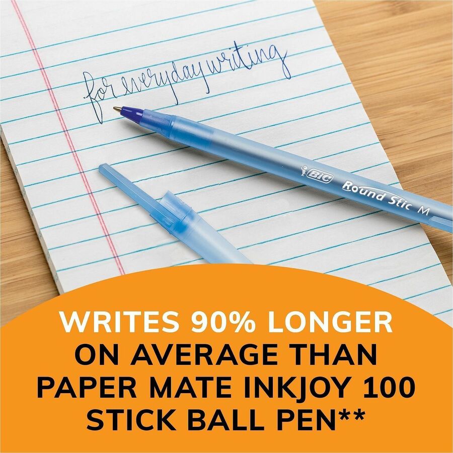 BIC Round Stic Ballpoint Pens - Medium Pen Point - Blue - 10 / Pack