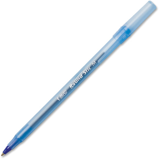 BIC Round Stic Ballpoint Pens - Medium Pen Point - Blue - 10 / Pack - 