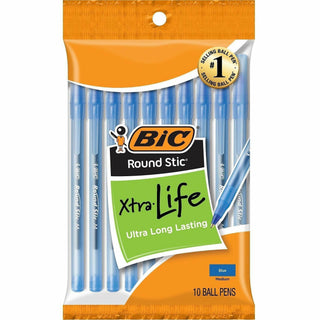 BIC Round Stic Ballpoint Pens - Medium Pen Point - Blue - 10 / Pack