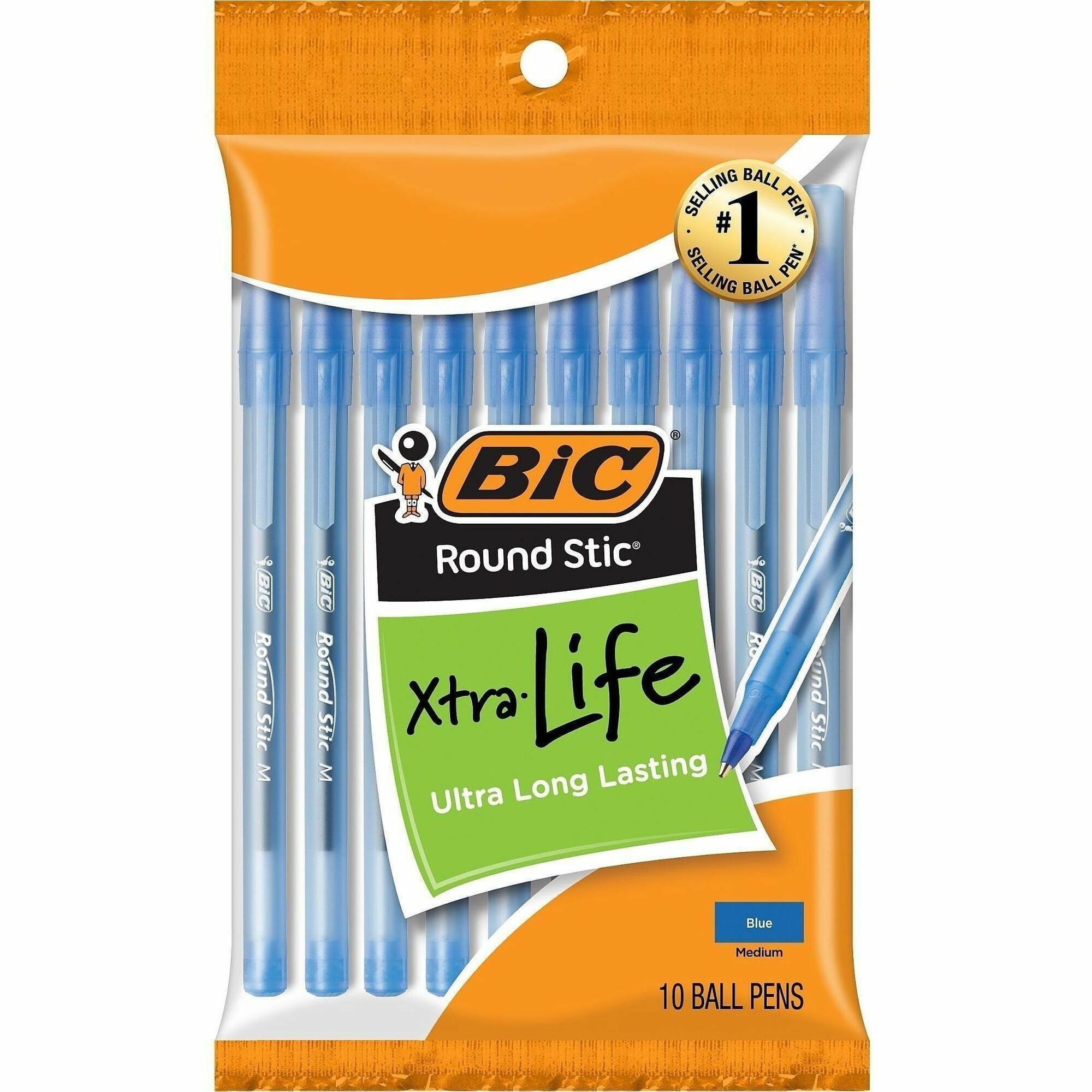 BIC Round Stic Ballpoint Pens - Medium Pen Point - Blue - 10 / Pack