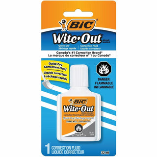 BIC Quick Dry Correction Fluid, White, 1 Pack - Foam Brush Applicator - 20 mL - White - Quick Drying, Spill Resistant - 1 / Pack