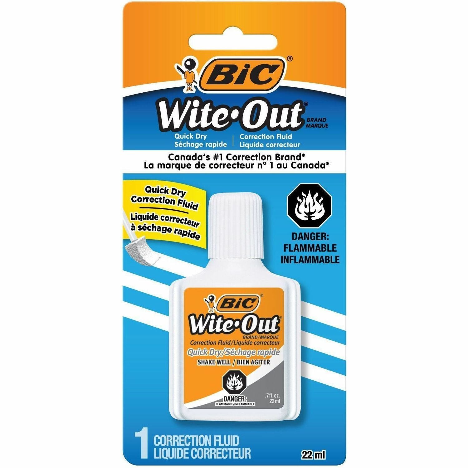 BIC Quick Dry Correction Fluid, White, 1 Pack - Foam Brush Applicator - 20 mL - White - Quick Drying, Spill Resistant - 1 / Pack
