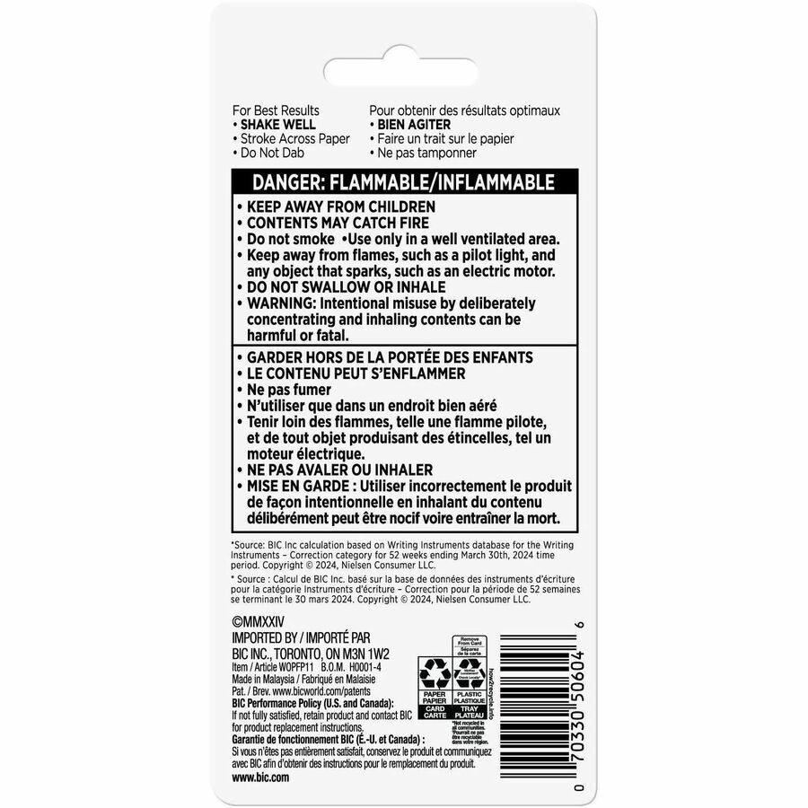 BIC Quick Dry Correction Fluid, White, 1 Pack - Foam Brush Applicator - 20 mL - White - Quick Drying, Spill Resistant - 1 / Pack