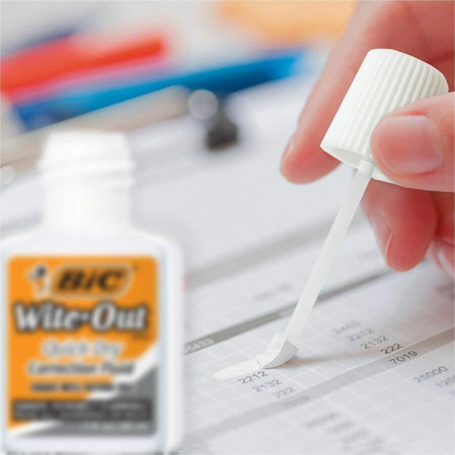 BIC Quick Dry Correction Fluid, White, 1 Pack - Foam Brush Applicator - 20 mL - White - Quick Drying, Spill Resistant - 1 / Pack