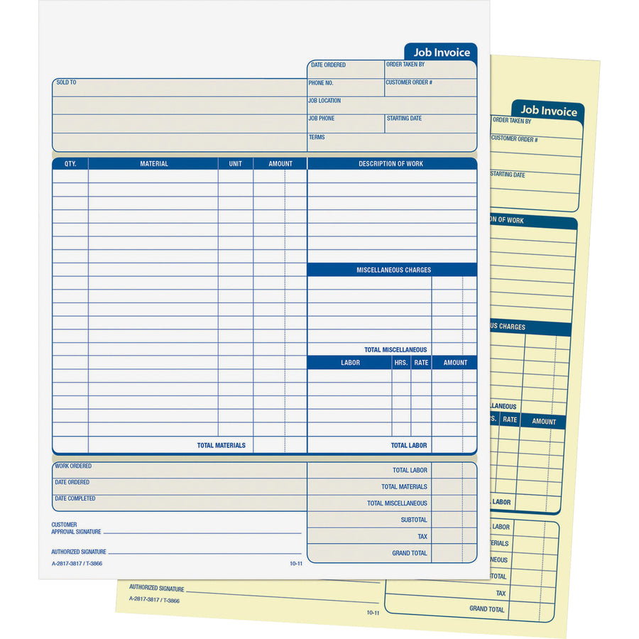 Adams Contractor Forms - 100 Sheet(s) - 2 PartCarbonless Copy - 8.50" x 11.43" Form Size - White - 1 Each - 