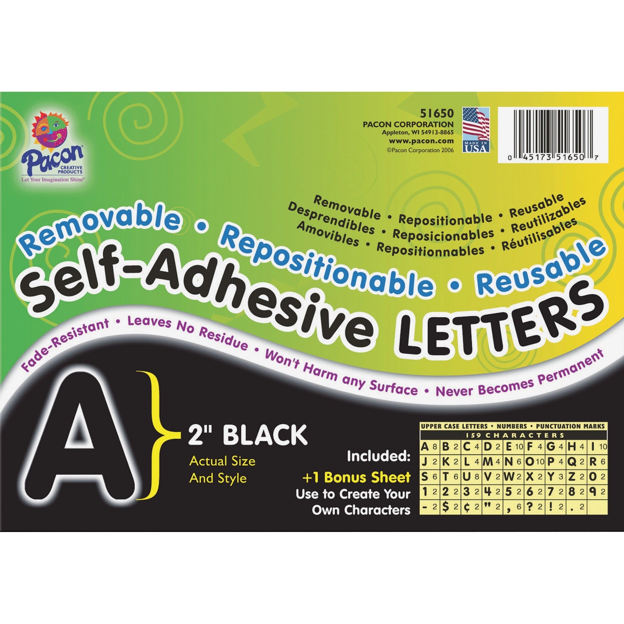 UCreate Reusable Self-Adhesive Letters - (Uppercase Letters, Number, Punctuation Marks) Shape - Self-adhesive - Acid-free, Fadeless - 2" Length - Puffy Font - Black - 159 / Pack - 