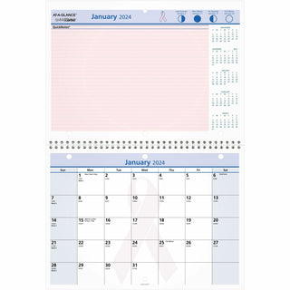 At-A-Glance QuickNotes City of Hope Wall Calendar - Small Size - Julian Dates - Monthly - 12 Month - January 2024 - December 2024 - 1 Month Single Page Layout - 11" x 8" White Sheet - 1.25" x 1.25" Block - Wire Bound - Desktop - Paper - Notepad, Prin - 1